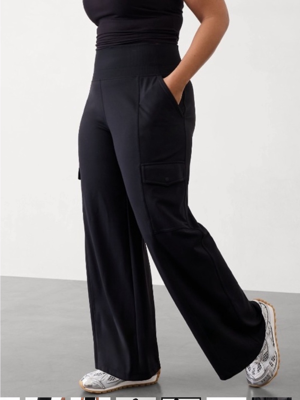Athleta Venice Black High-Rise Wide-Leg Cargo Pants